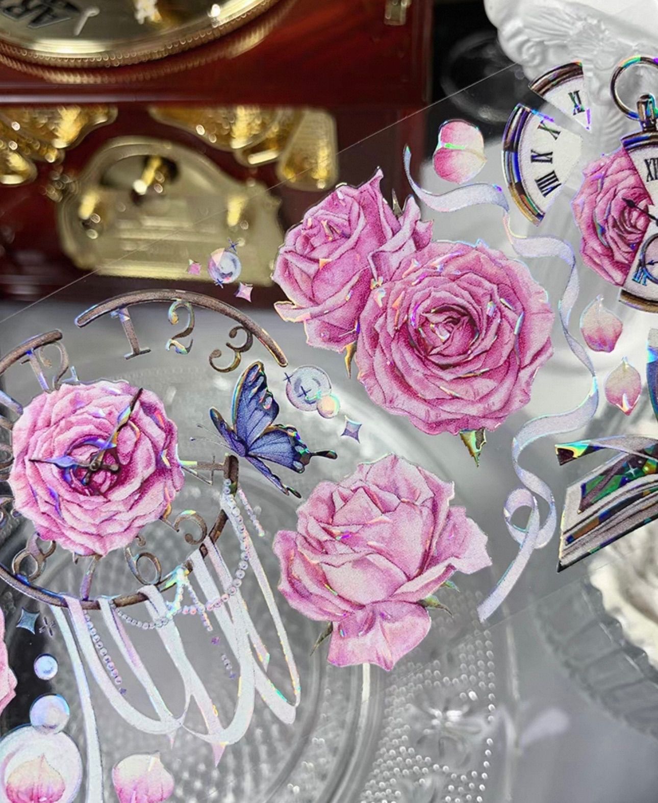 贝壳光 6cm×5m 尤加利粉 海外マスキングテープ 海外マステ 花 バラ