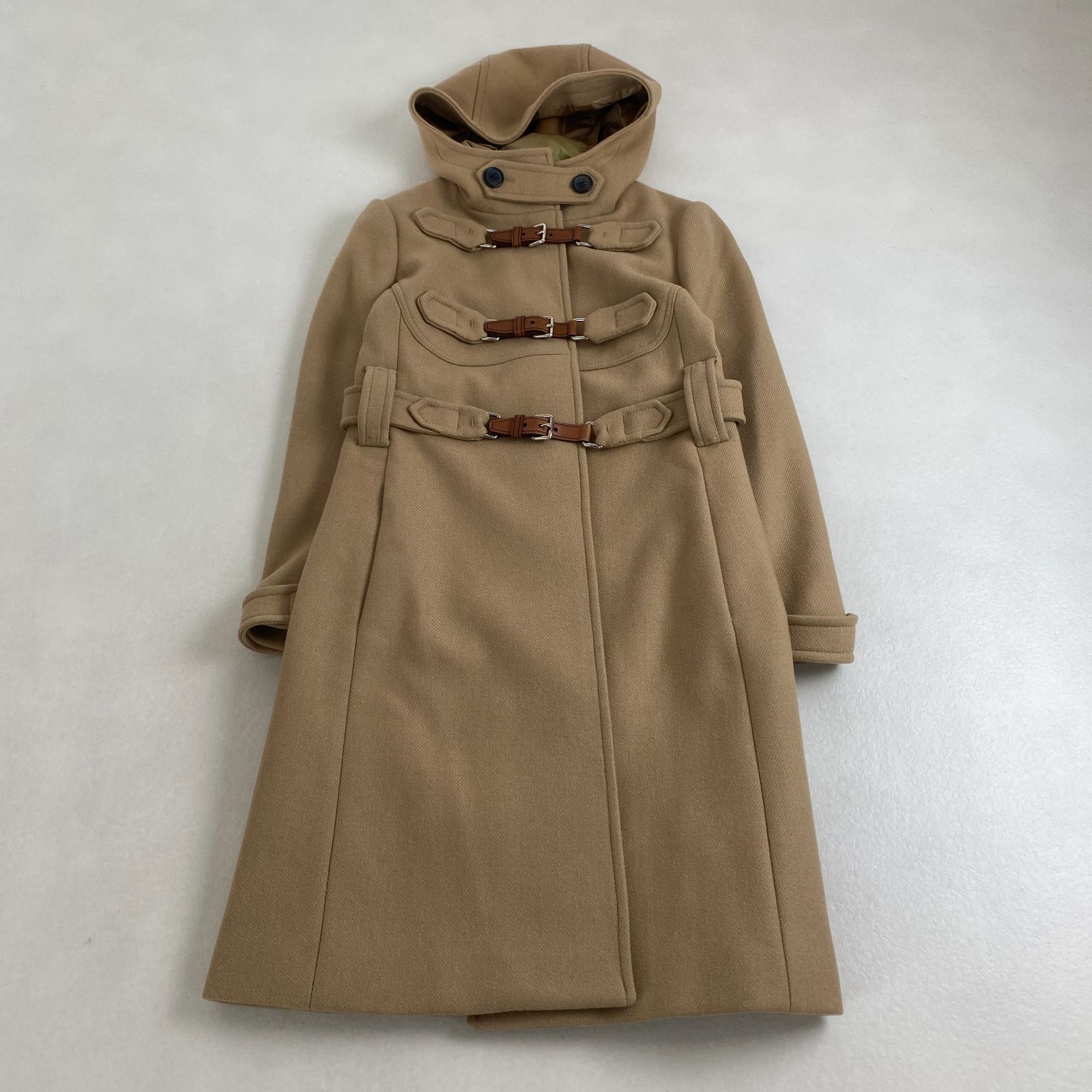 PRADA ダッフルコート フード付き 革ベルト ロング丈 38 M相当