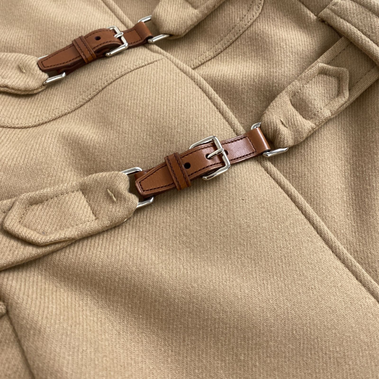 PRADA ダッフルコート フード付き 革ベルト ロング丈 38 M相当