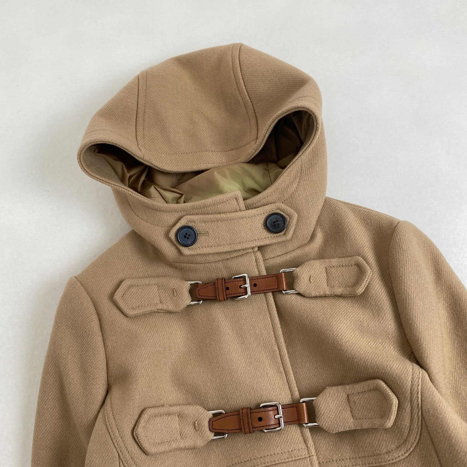 PRADA ダッフルコート フード付き 革ベルト ロング丈 38 M相当