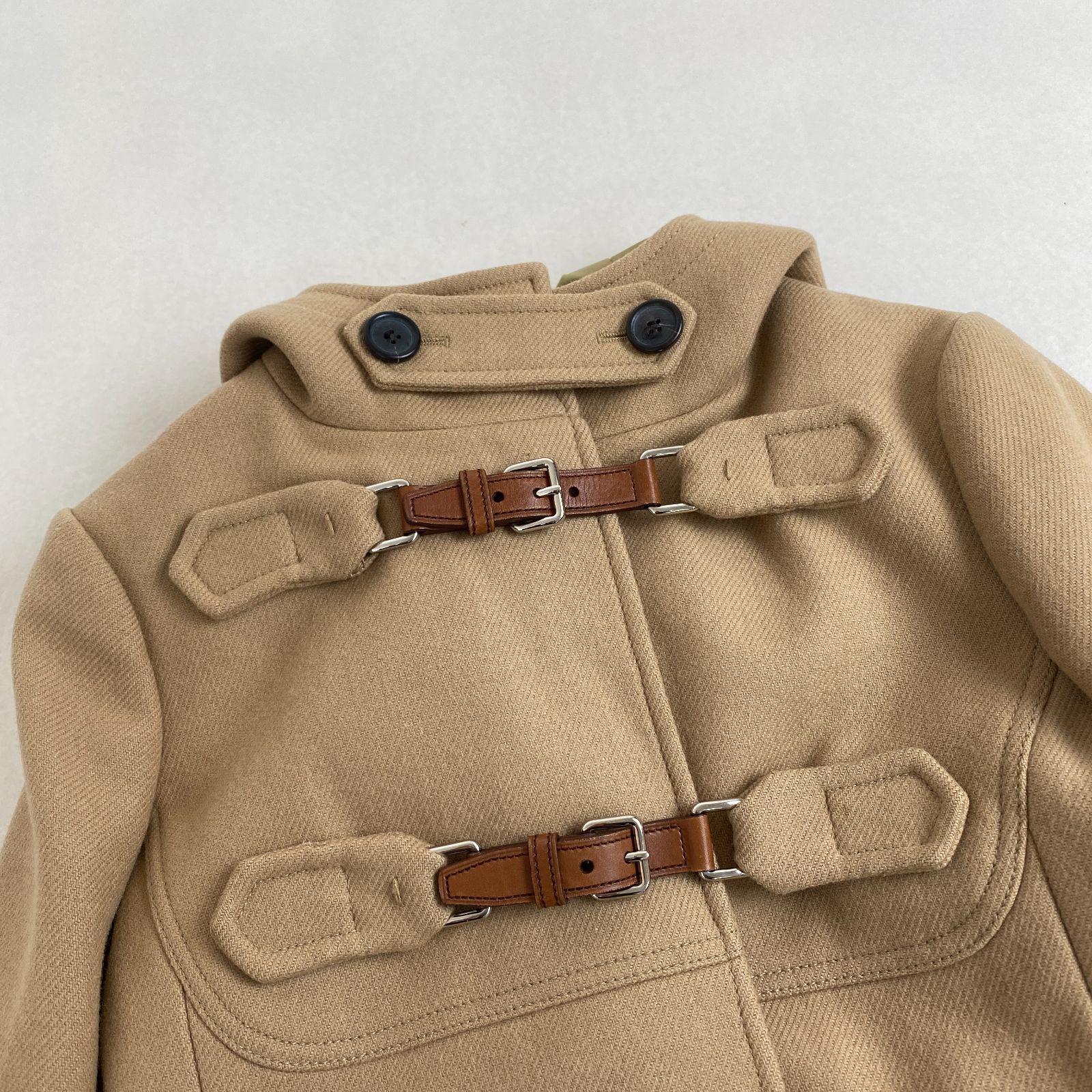 PRADA ダッフルコート フード付き 革ベルト ロング丈 38 M相当