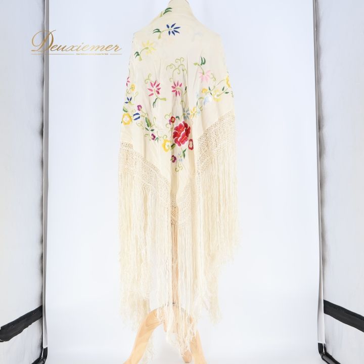 フラメンコ 衣装 マントン シージョ アイボリー クリーム 刺繍 フレコ