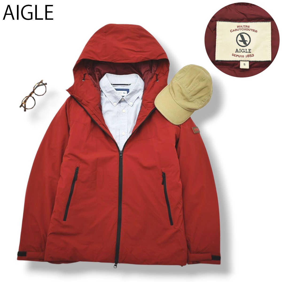 AIGLEエーグルダウンジャケットコートゴアテックス赤レッド系S 美品】 エーグル AIGLE フード付き ダウン ジャケット S レッド - メルカリ