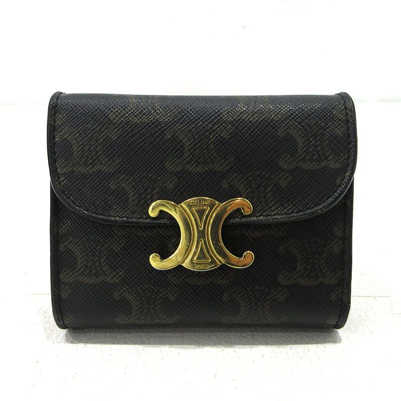 CELINE セリーヌ 三つ折り財布 トリヨンフ スモールフラップウォレット ブラウン 125