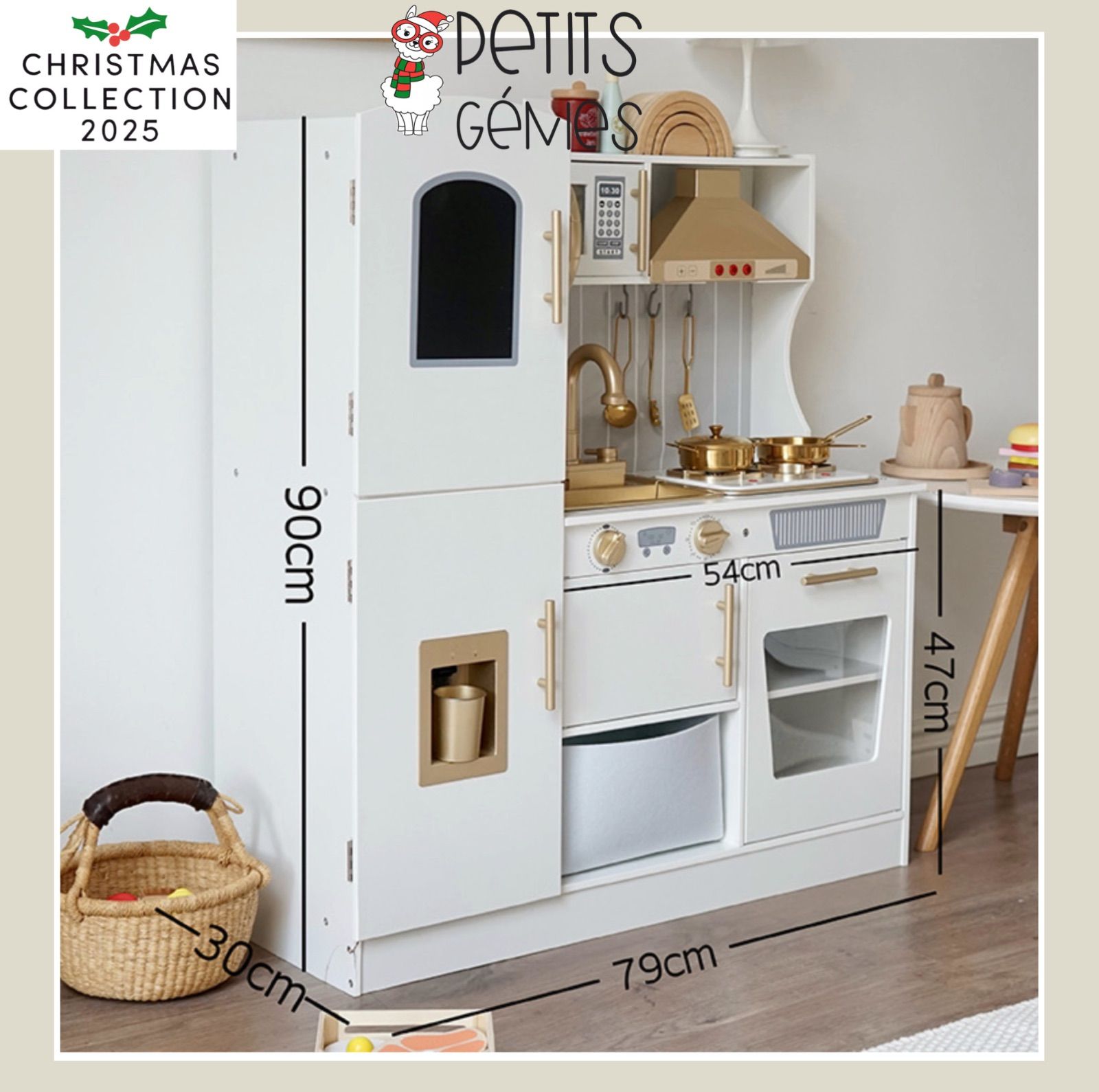 PETITS GÉNIES おままごと キッチン おしゃれ 木 ホワイト ゴールド ガラガラ アートおもちゃ