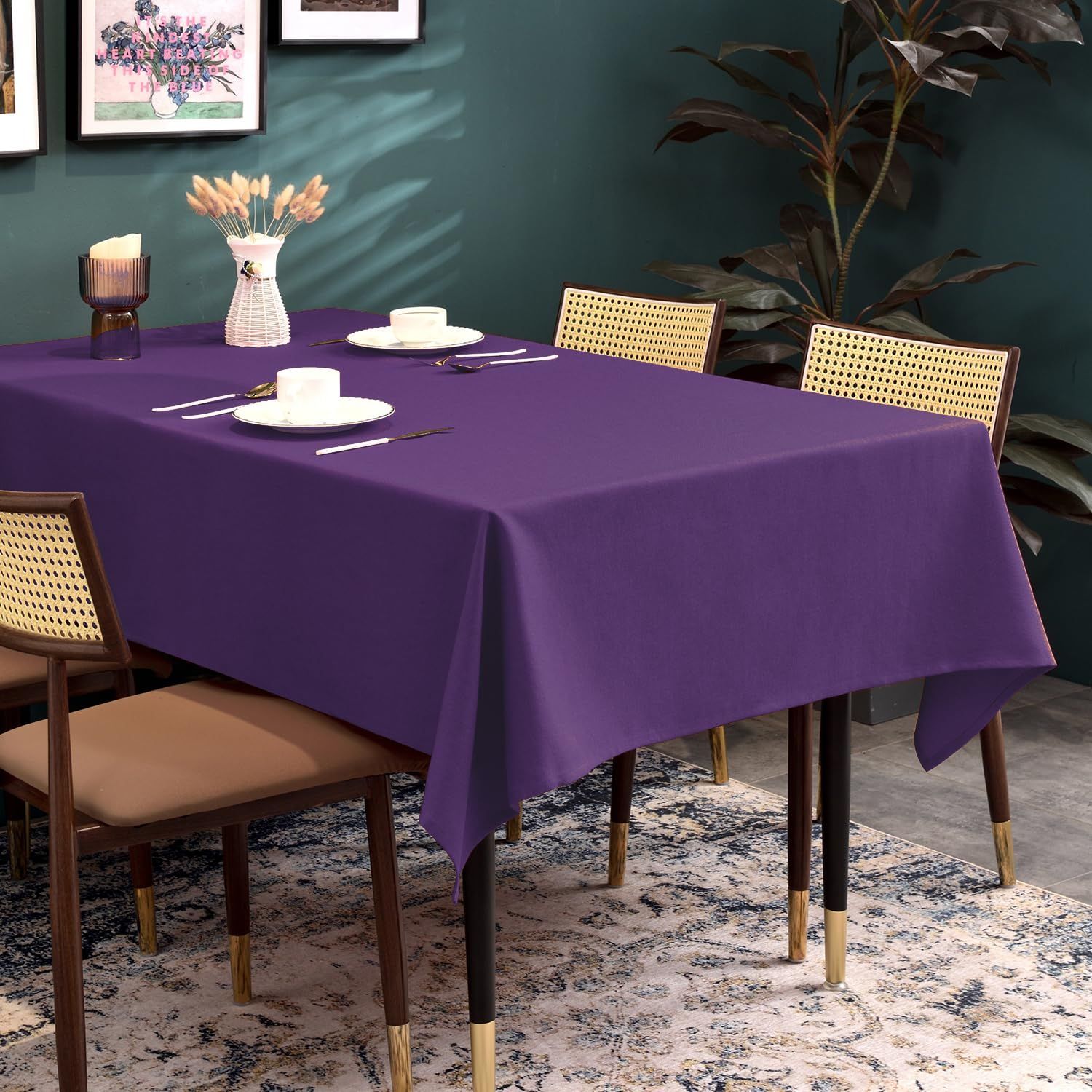 エレガント　な紫色と金色の　テーブルクロス　ゾウ BALCONY & FALCON テーブルクロス 長方形 防水 類麻材質 キッチン