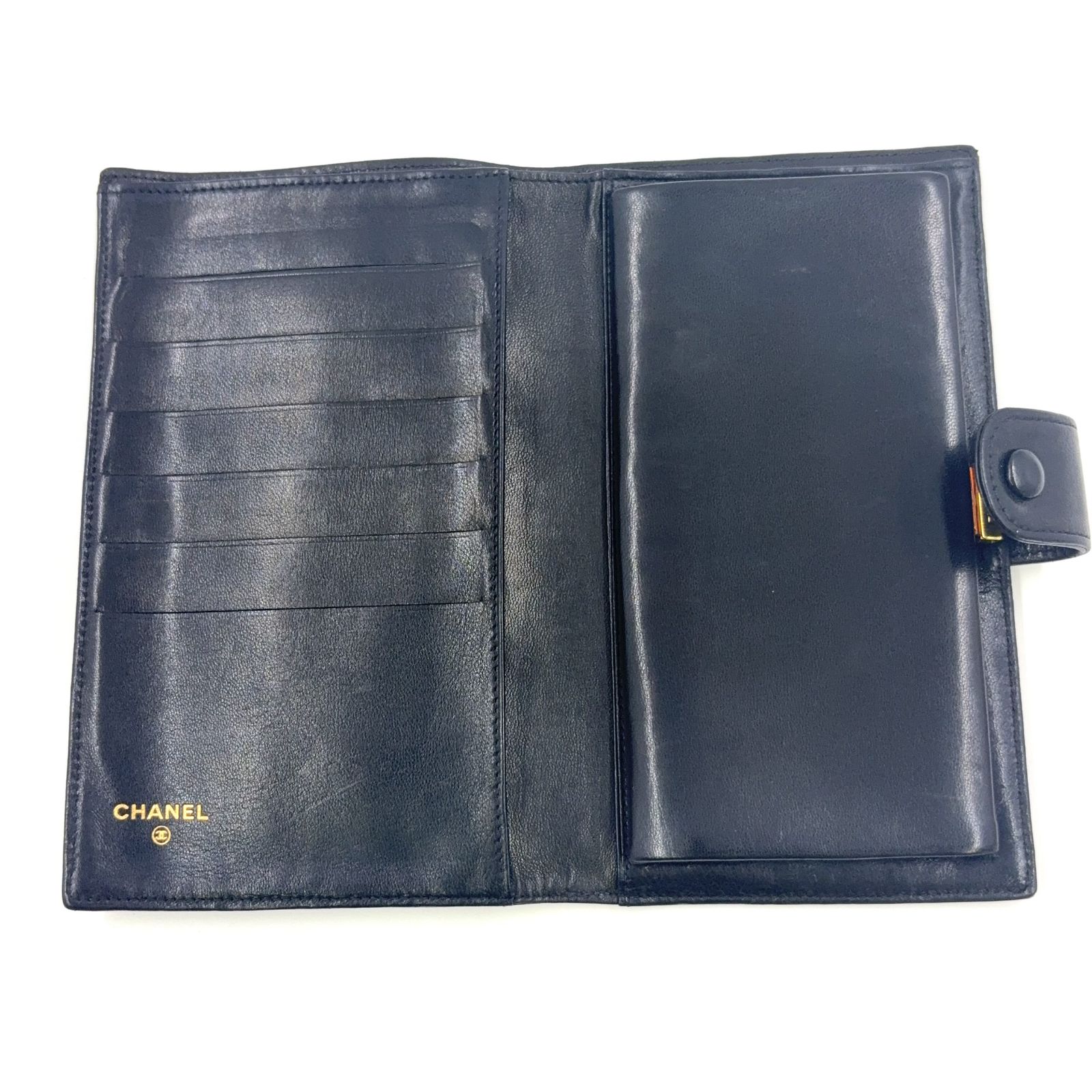 シャネル　ラムスキン　長財布　二つ折り　ココマーク　ブラウン　背面チャック CHANEL ココマーク 2つ折り 3番台 ラムスキン ブラック 財布 ゴールド