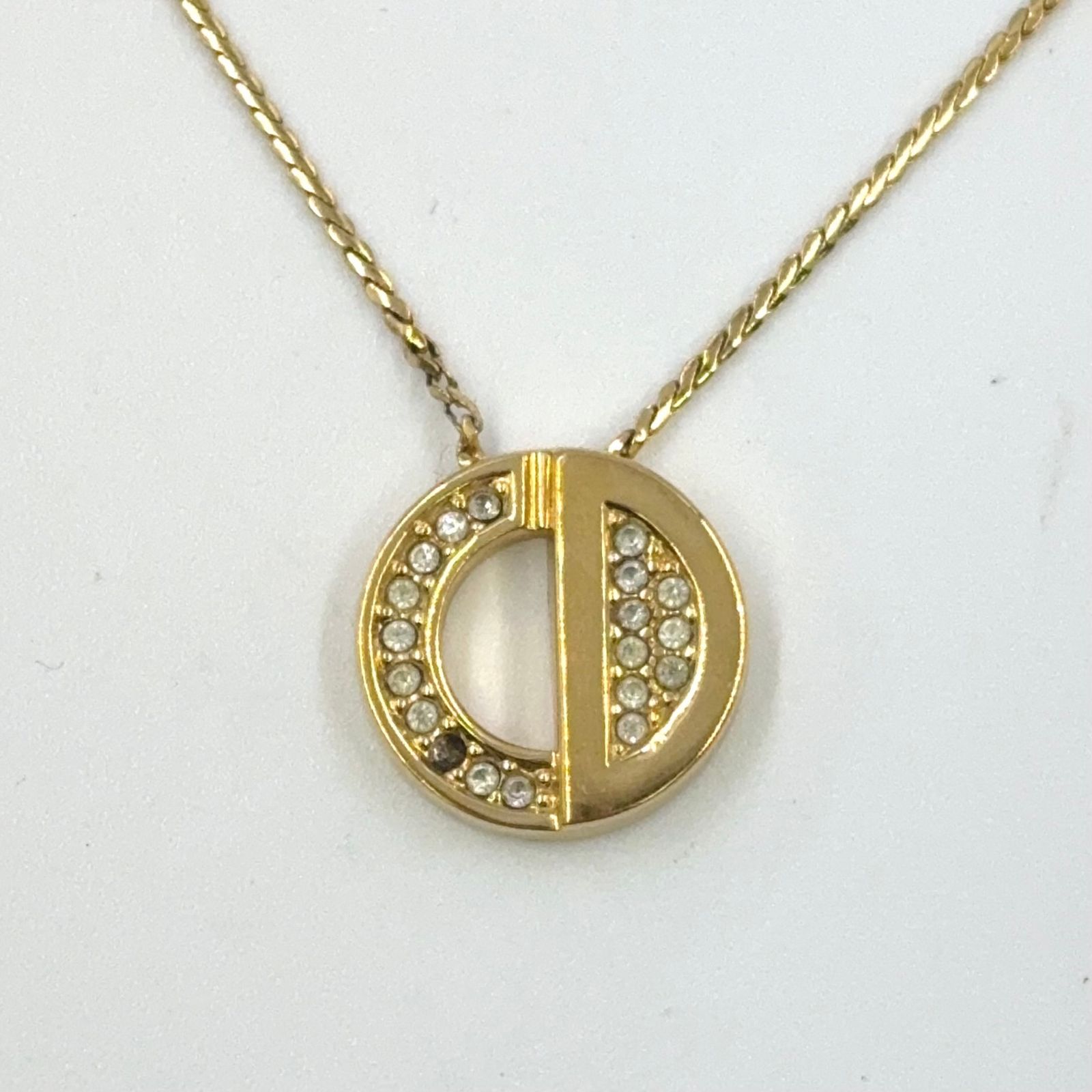 Christian Dior CDロゴ サークル GP×ラインストーン ゴールド