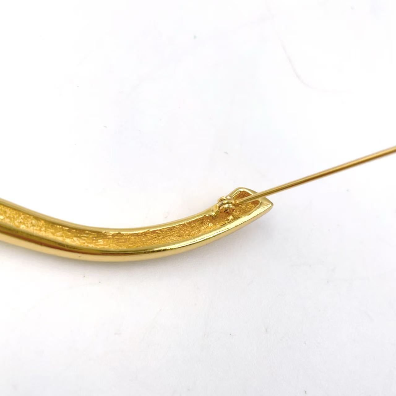 Christian Dior 葉モチーフ ブローチ GP×ラインストーン ゴールド