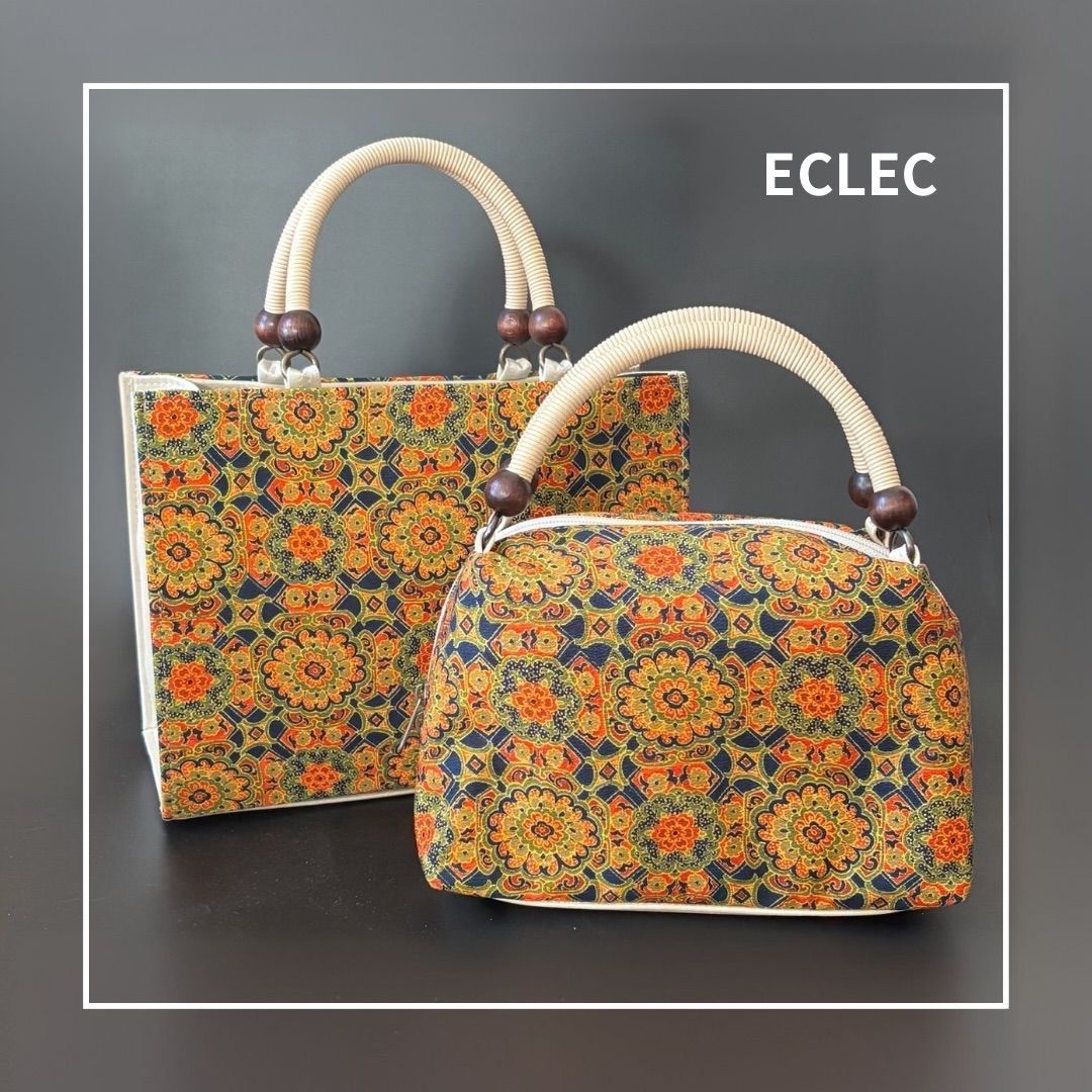 セット で ︎ 紅型風生地×ベージュサテン 和装バック