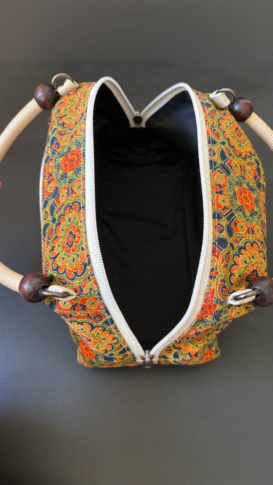  セット で ︎ 紅型風生地×ベージュサテン 和装バック 和装用バッグ 着物 浴衣