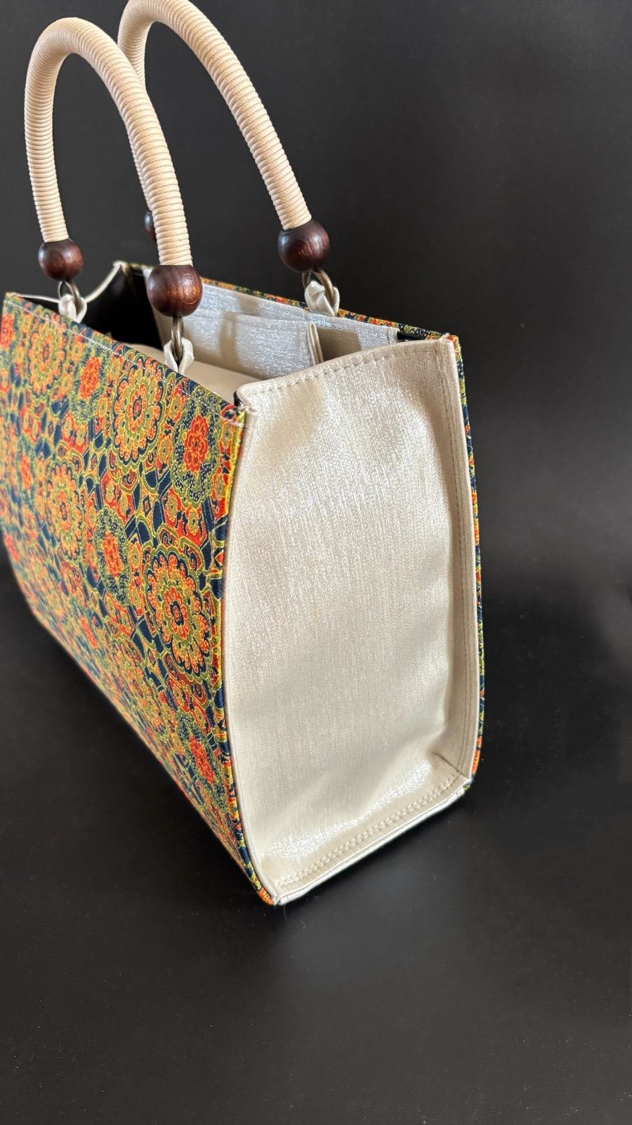 ︎ 紅型風生地×ベージュサテン