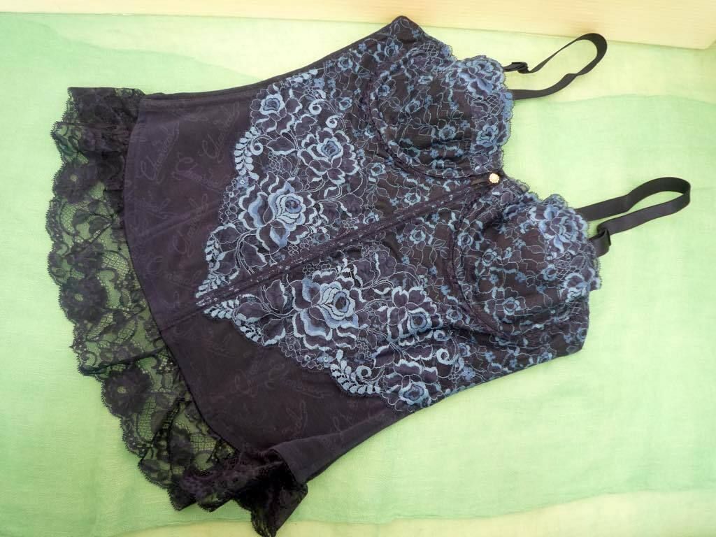 定価55000円 最 補正下着 シャンデール シャルム スリーインワン B 90 サファイアブルー リバーレース Wライン補整 7本ボーン NP 1