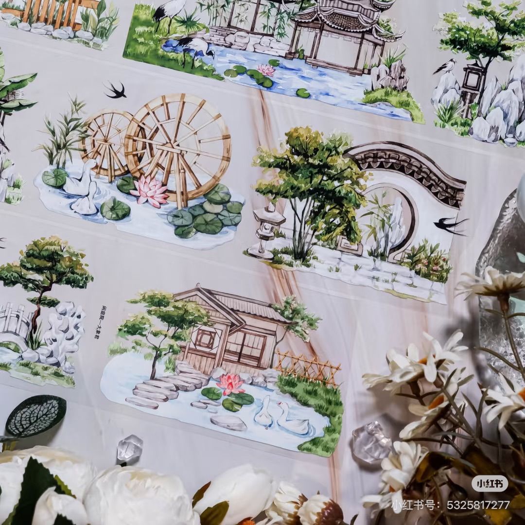 8936】海外 マステ 5m巻 PETマスキングテープ 庭 東屋 背景系 - メルカリ