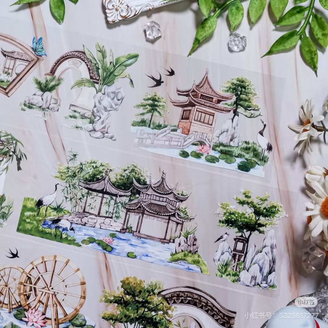 8882】海外 マステ 6m巻 PETマスキングテープ 山河 古風 背景系 k509桜