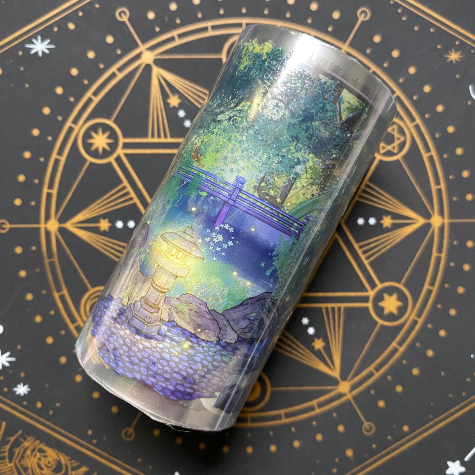 8937】海外 マステ 5m巻 PETマスキングテープ 夏 夜景 庭 東屋 蛍 装飾