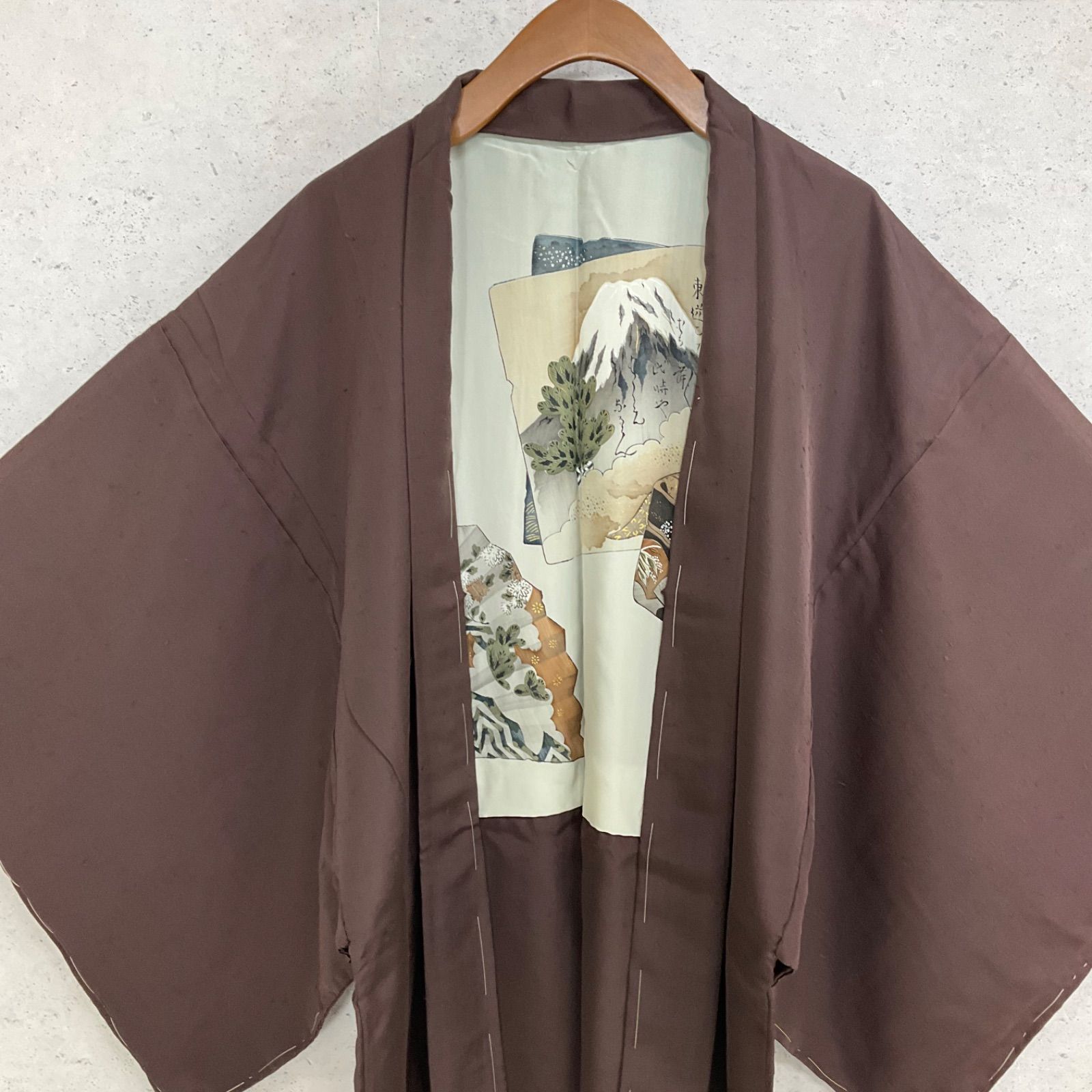  kimono one⬛️男前屋⬛️ ⬛️男長羽織⬛️羽二重紬⬛️正絹⬛️仕付け糸⬛️裄68 5丈92⬛男着物男長羽織男襦袢男袴角帯男帯 羽織 着物 浴衣