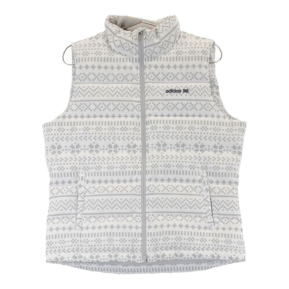 サイズ：L ADIDAS GOLF アディダスゴルフ  ダウン ジップベスト 総柄 グレー系 [240101409654] ゴルフウェア レディース ストスト