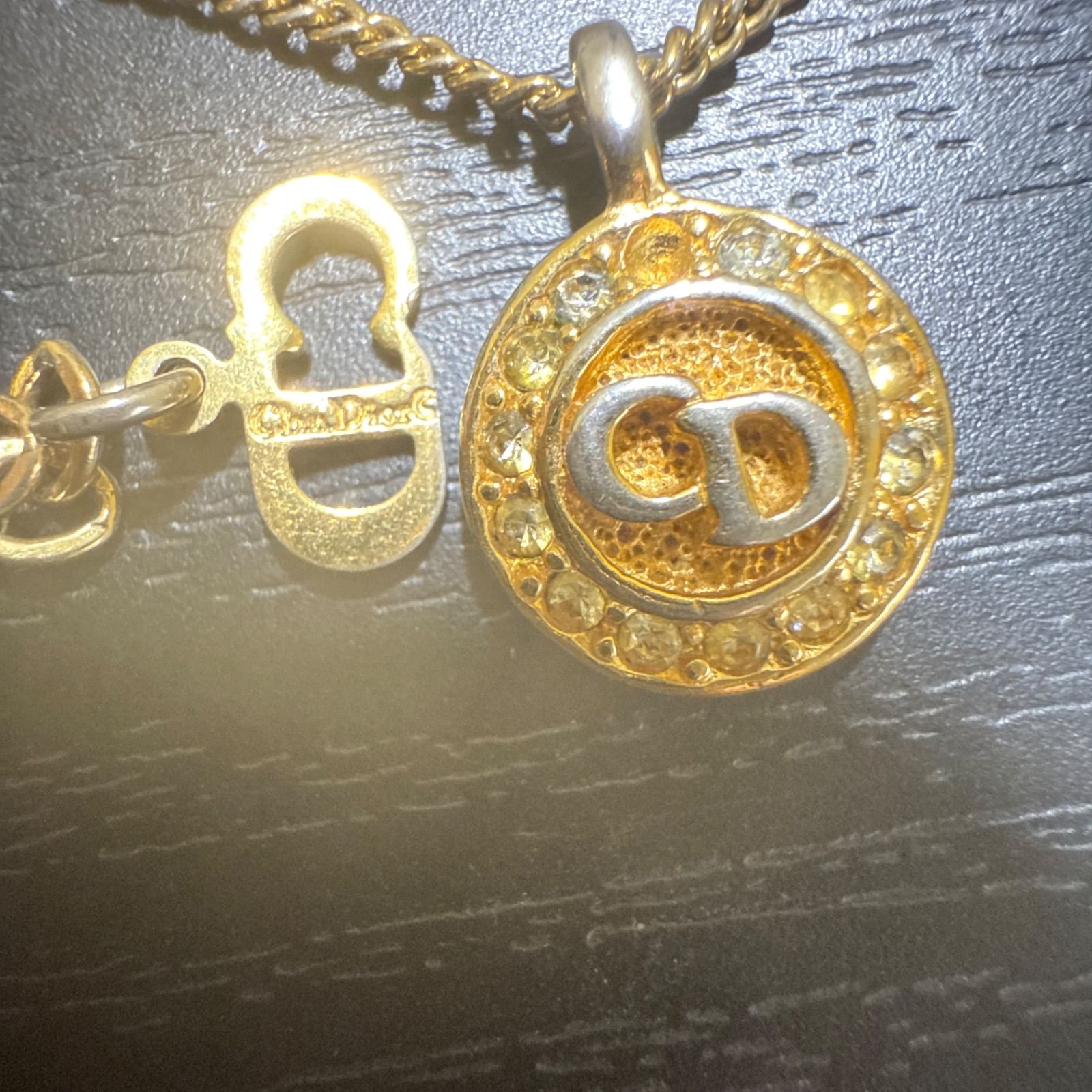 Christian Dior ラインストーン付きCDロゴチャームネックレス Christian Dior クリスチャンディオール ラインストーン付きCDロゴ