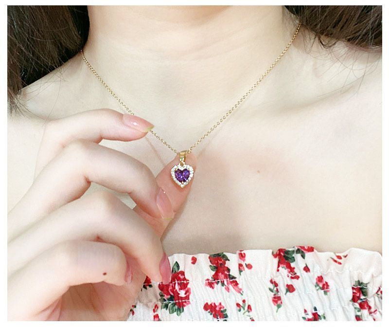 ネックレス レディース アメジスト CZダイヤ ハート ゴールド