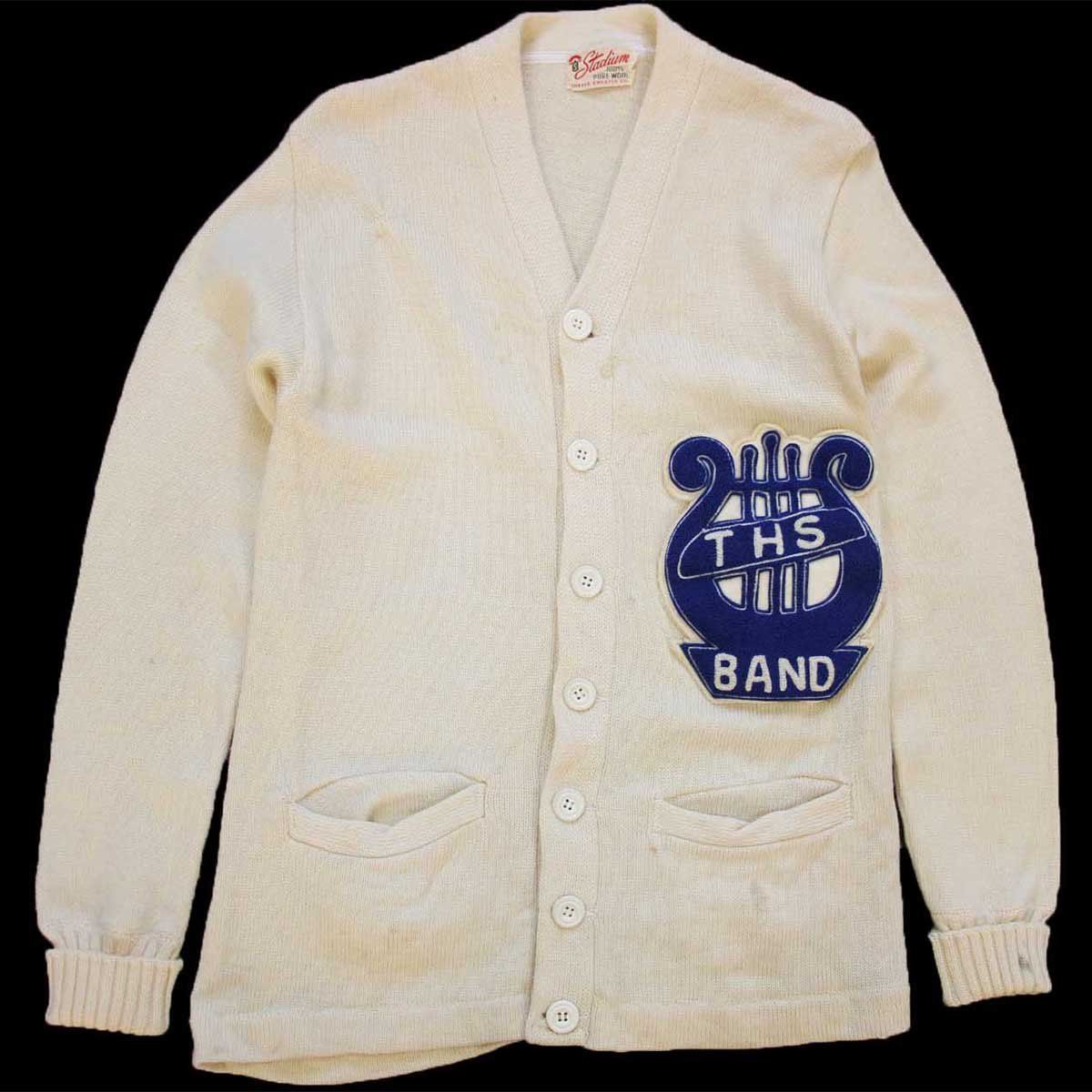 50s Stadium THS BAND パッチ付き ウールニット レタードカーディガン 