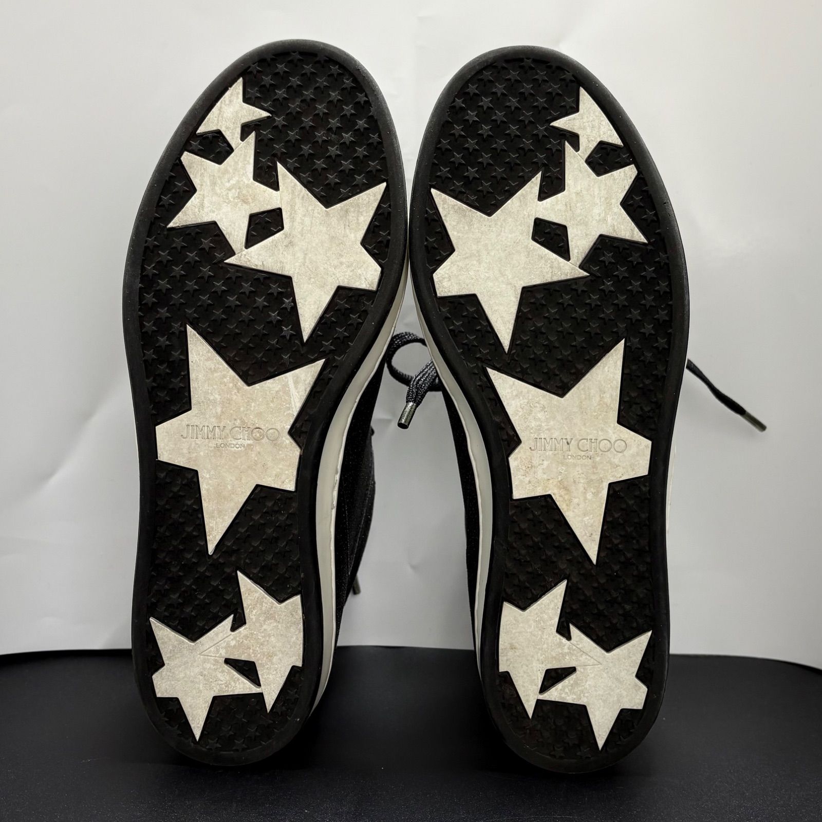 美品 ジミーチュウ フラットシューズ 黒 36.5 23.5cm相当 グリッター 極美品 JIMMY CHOO ジミーチュウ スニーカー グリッター ラメ ロゴ