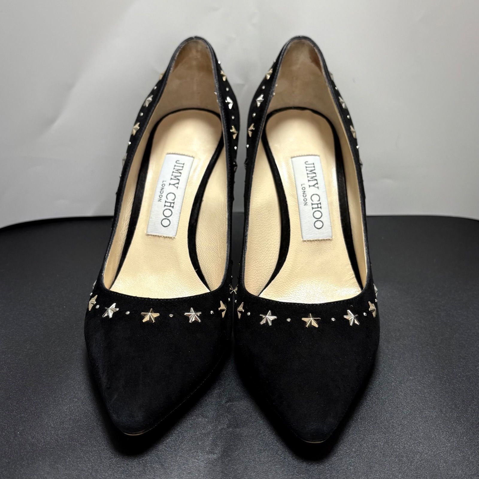 JIMMY CHOO ジミーチュウ パンプス スエード スタッズ スター ポインテッド ハイヒール 36.5 23.5 cm 黒 ブラック き