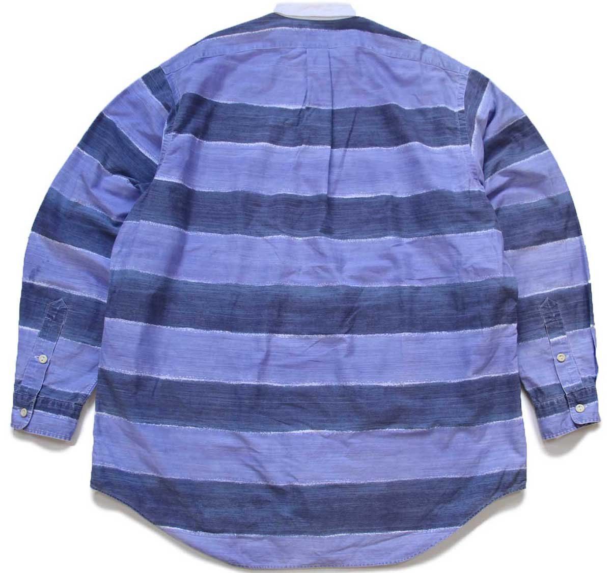 90 s ポロ ラルフローレン ラガータイプ 太ボーダー プリント コットンシャツ XL ロゴ刺繍 ワンポイント ビッグサイズ