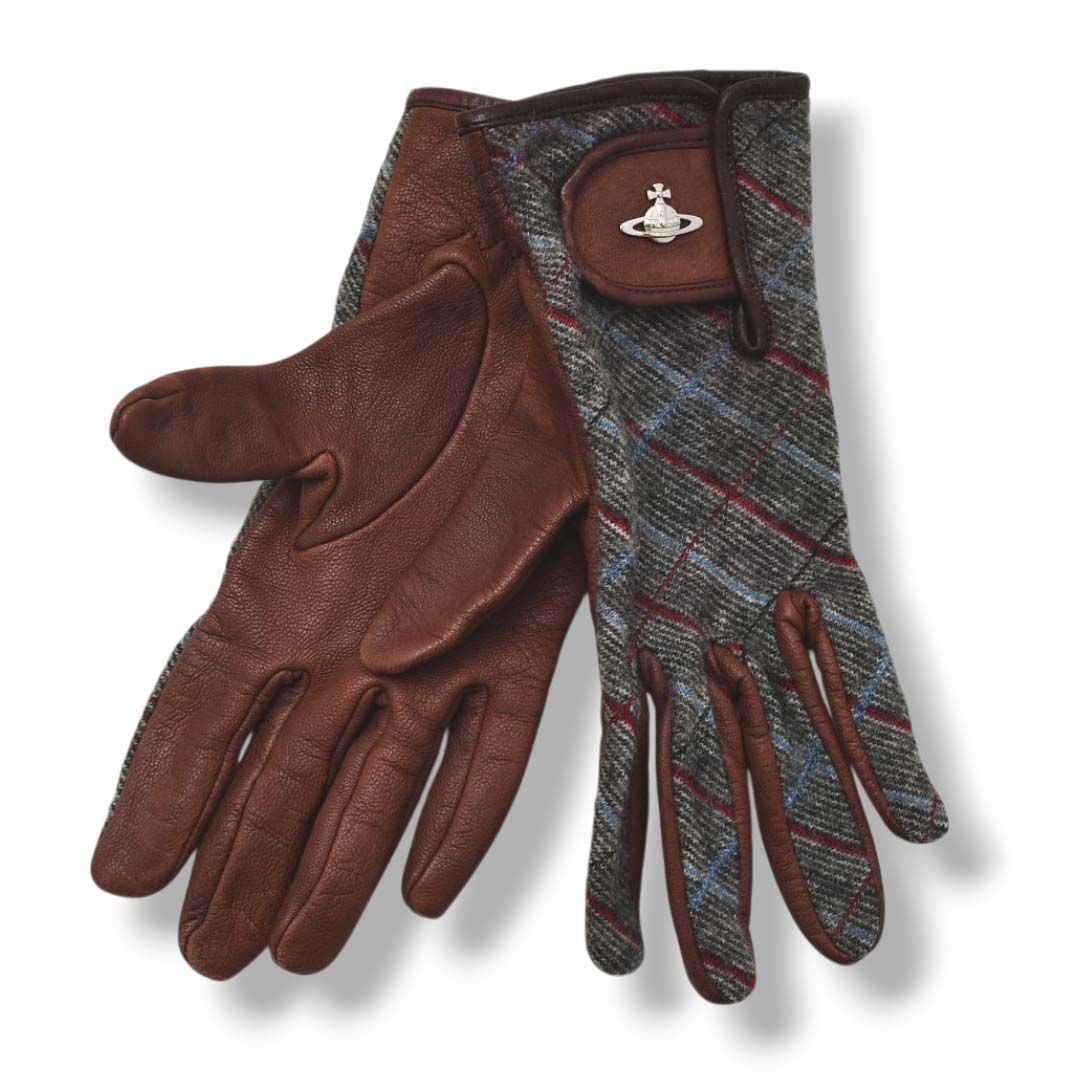 ヴィヴィアンウエストウッド レザー ツイード 手袋 チェック柄