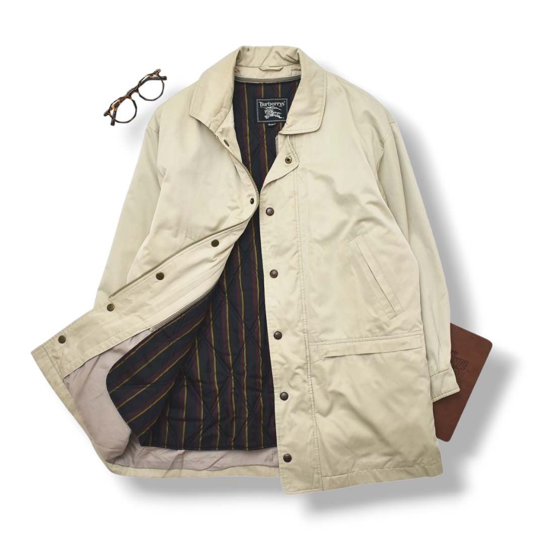 バーバリー　メンズハーフコートライナー付き 90s バーバリー ライナー付き ハーフ ステンカラーコート ライト