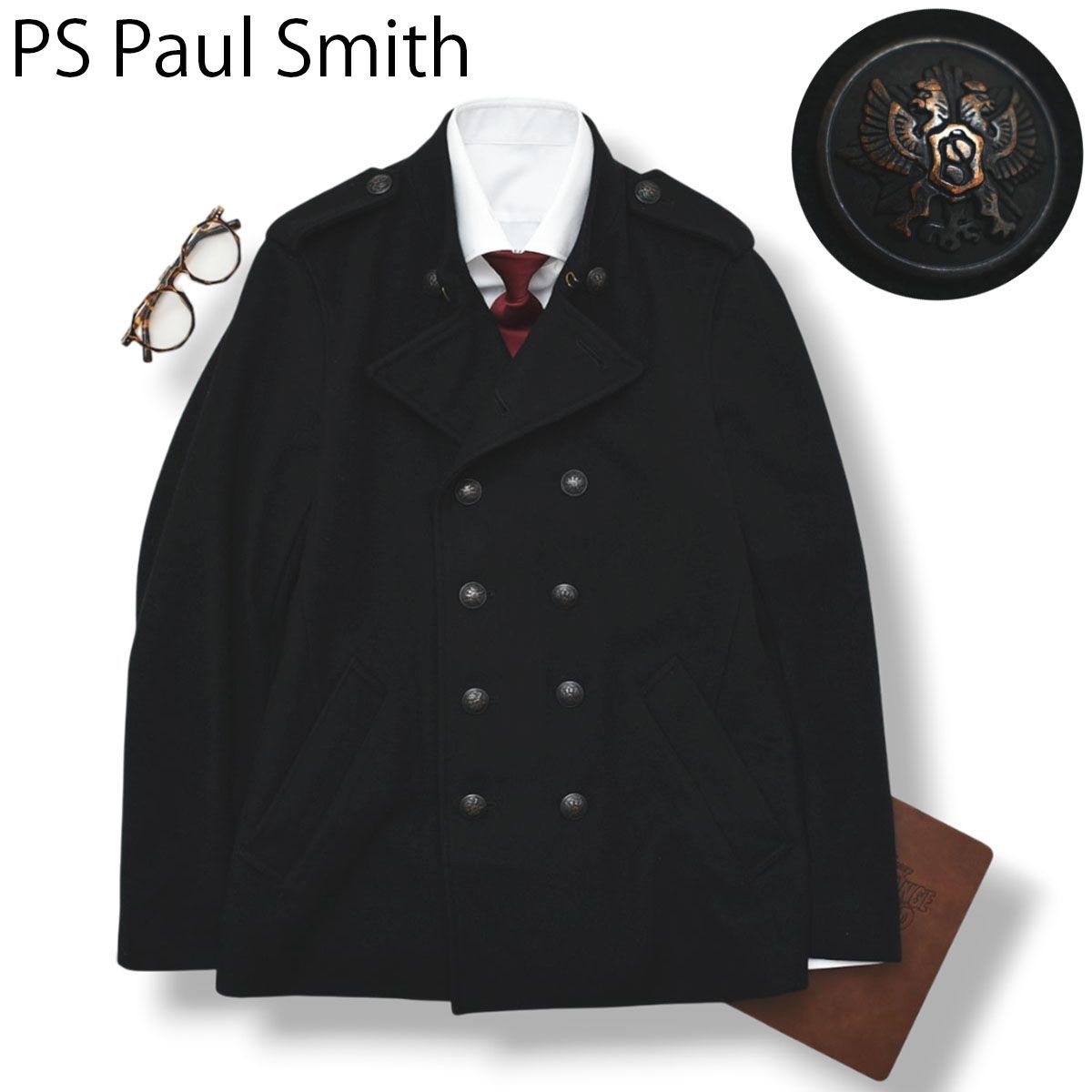 Paul smith collection ポールスミス コート Mサイズ ポールスミス PS Paul Smith ウール カシミヤ Pコート M 黒 【公式通販】
