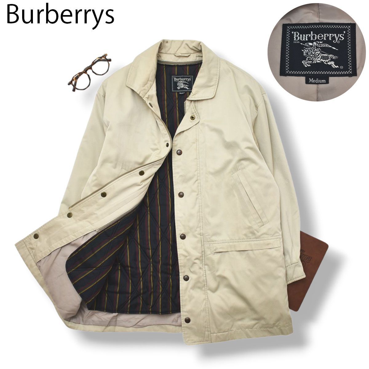 90s バーバリー ライナー付き ハーフ ステンカラーコート ライト