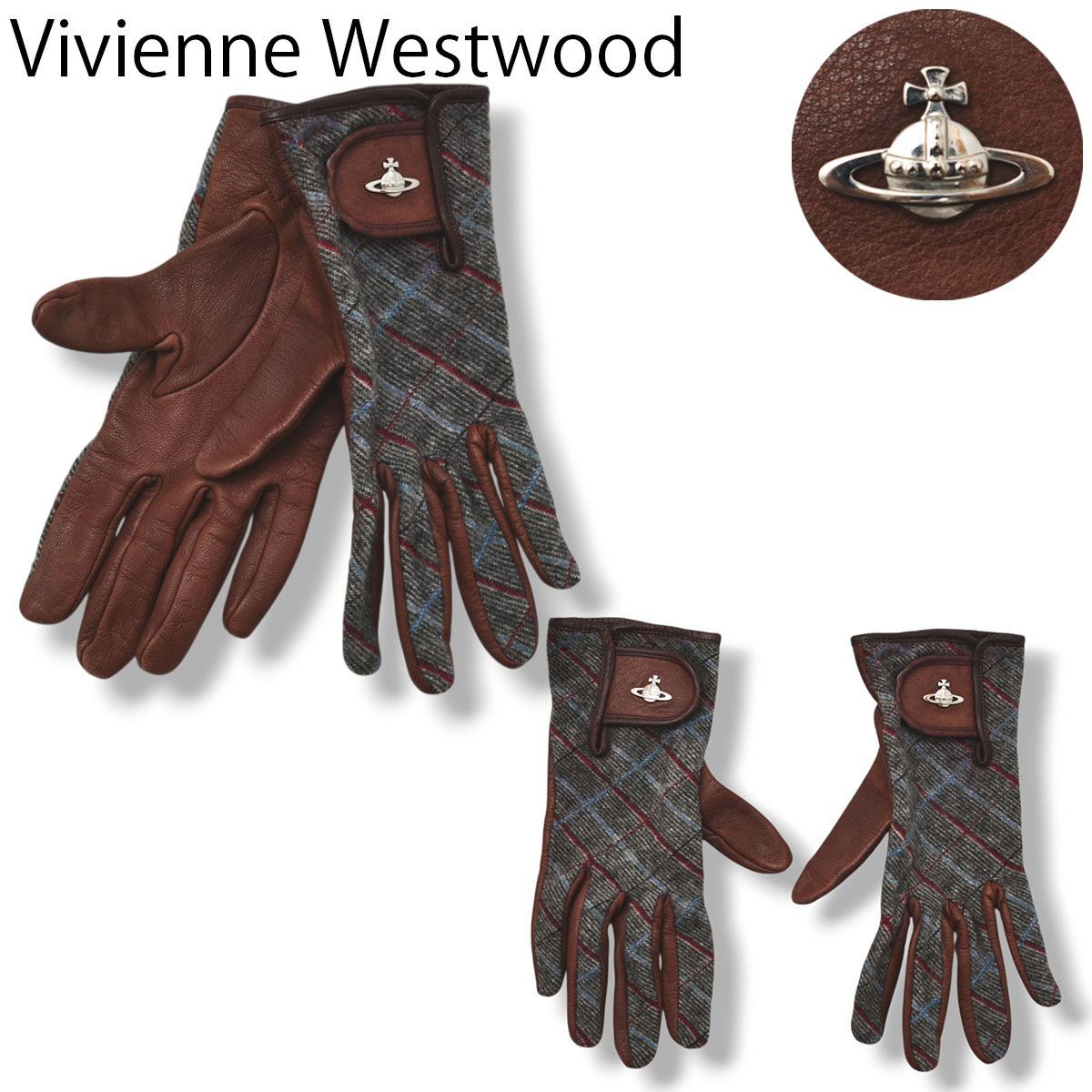 ヴィヴィアンウエストウッド レザー ツイード 手袋 チェック柄