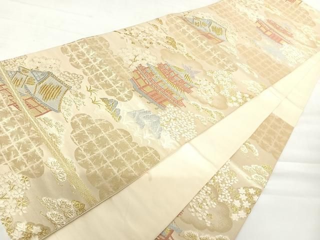 平和屋着物◎六通柄袋帯　唐織　人物風景文　金糸　正絹　逸品　AABI0992yx 平和屋着物◎六通柄袋帯 唐織 人物風景文 金糸 正絹 逸品 AABI0992yx
