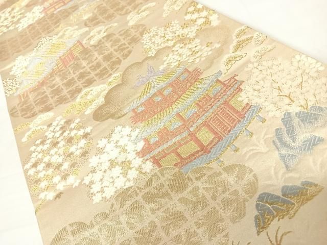 平和屋着物◎六通柄袋帯　唐織　人物風景文　金糸　正絹　逸品　AABI0992yx 平和屋着物◎六通柄袋帯 唐織 人物風景文 金糸 正絹 逸品 BAAX0978hv