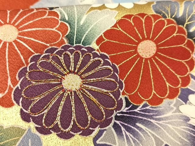 平和屋着物●豪華振袖　駒刺繍　貝桶花文　暈し染め　金彩　正絹　逸品　CAAY9491th 平和屋着物○豪華振袖 駒刺繍 貝桶花文 暈し染め 金彩