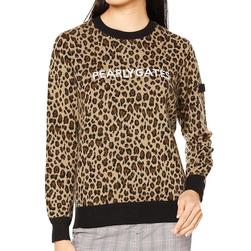 サイズ：1・M・新品】パーリーゲイツ レオパード柄 カシミヤ混 クルー
