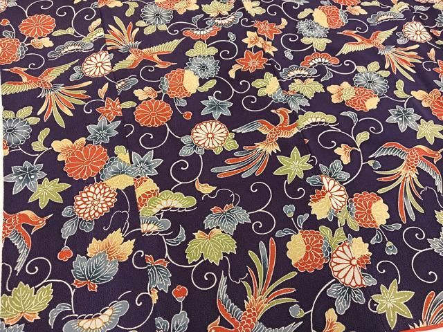 平和屋着物●訪問着　鳳凰更紗花文　暈し染め　鬼しぼ縮緬　正絹　逸品　AABC5181zg 平和屋着物○訪問着 鳳凰更紗花文 暈し染め 鬼しぼ縮緬