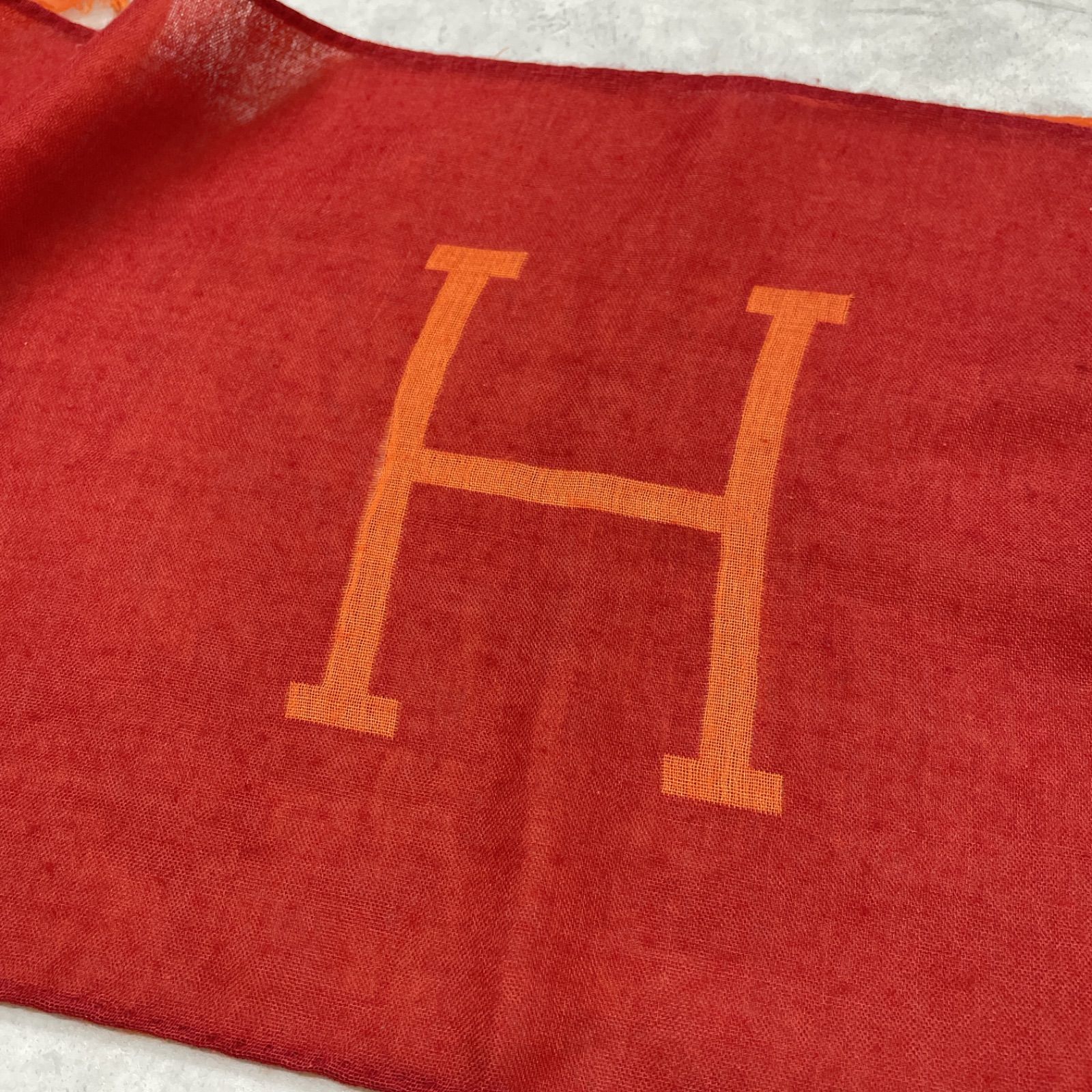 ◇エルメス◇カシミヤ×シルク/Hロゴ/ストール/レッド HERMES エルメス Hロゴ レイヤードストール カシミヤ シルク オレンジ
