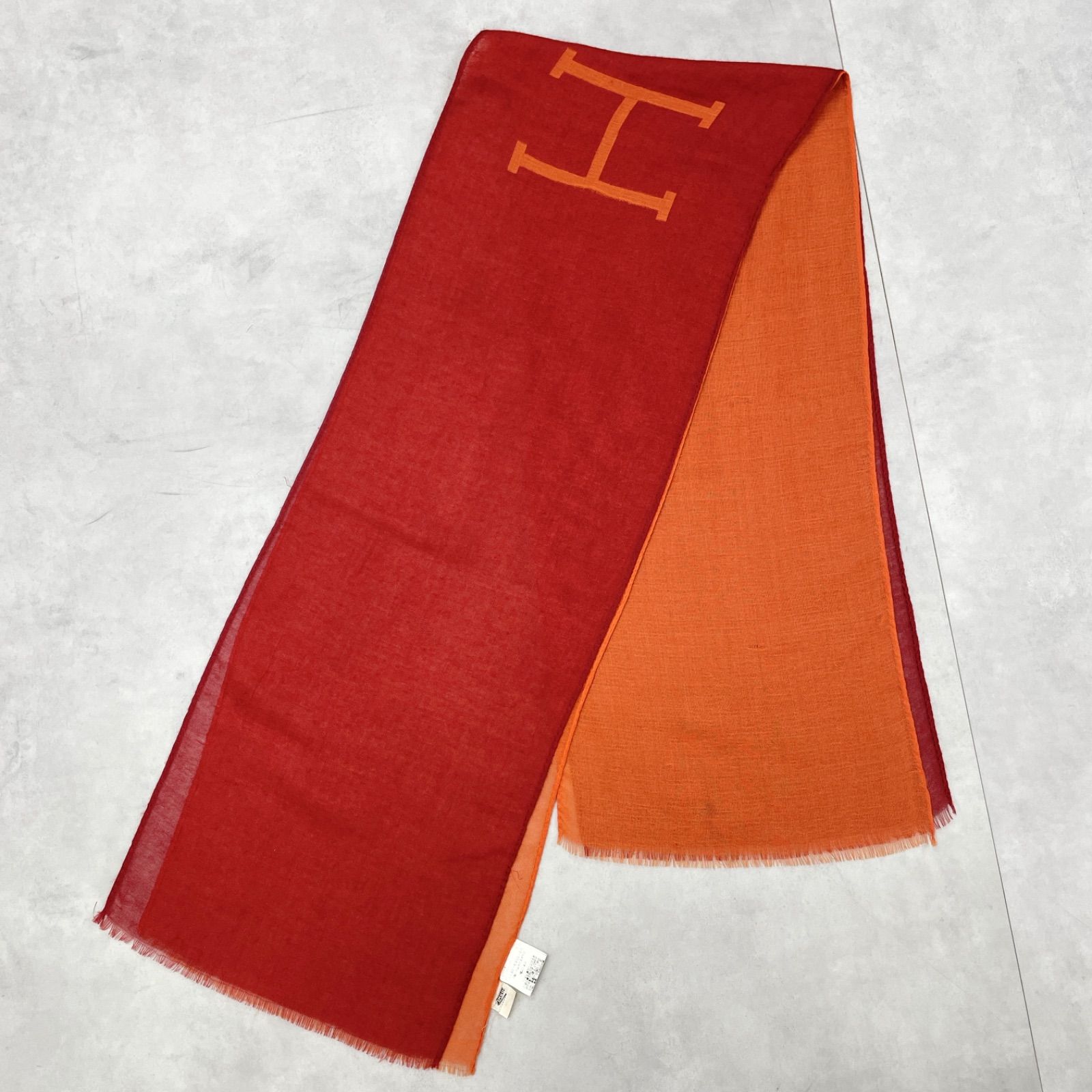 ◇エルメス◇カシミヤ×シルク/Hロゴ/ストール/レッド HERMES エルメス Hロゴ レイヤードストール カシミヤ シルク オレンジ