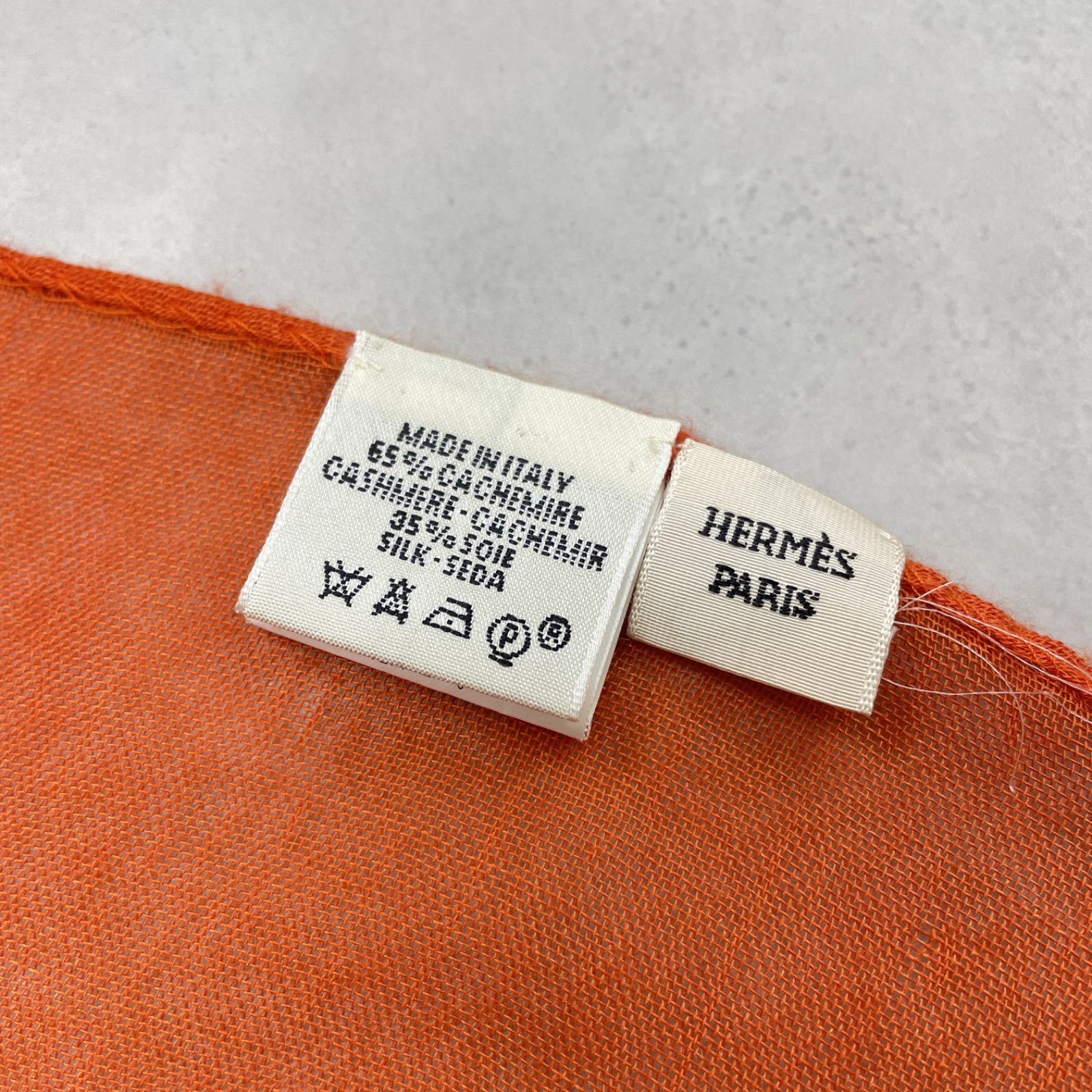 HERMES エルメス Hロゴ レイヤードストール カシミヤ シルク オレンジ