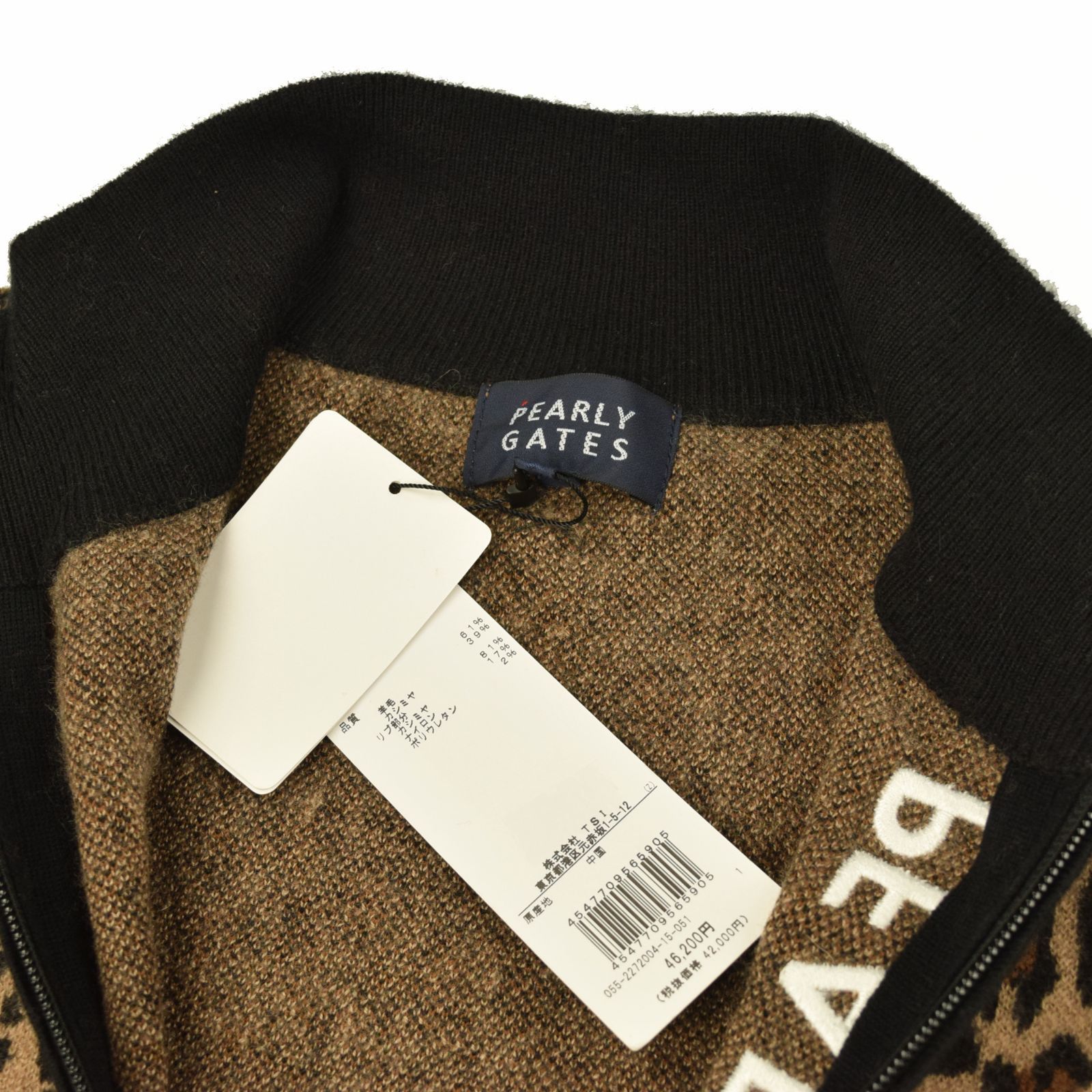 サイズ：1・M・新品】パーリーゲイツ レオパード柄 カシミヤ混 ダブル