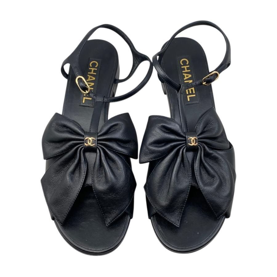 ☆E4782 シャネル サンダル リボン ココマーク G45862 X01000 94305 38