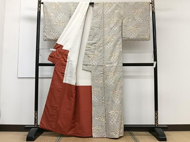 平和屋着物□本場大島紬 白大島 切嵌草花文 正絹 逸品 CAAZ9422xi