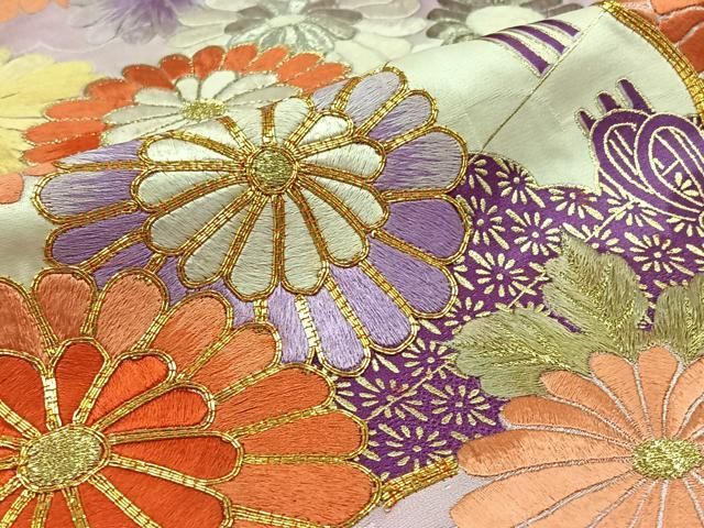 平和屋着物○豪華振袖 流水梅文 金彩 正絹 逸品 AABD0849ck 平和屋着物