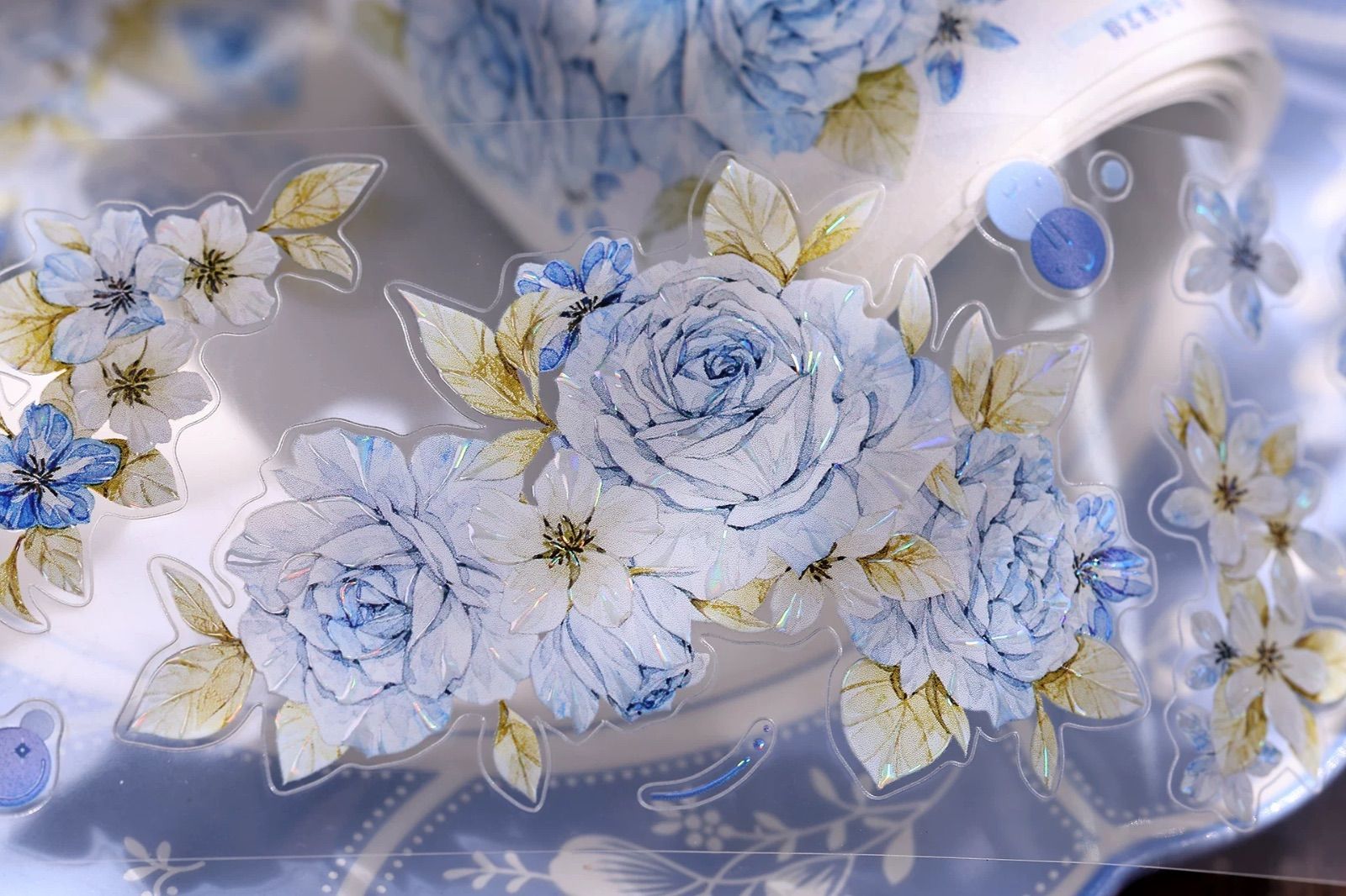 8945】海外 マステ 6m巻 貝殻光PET カッティングマスキングテープ お花