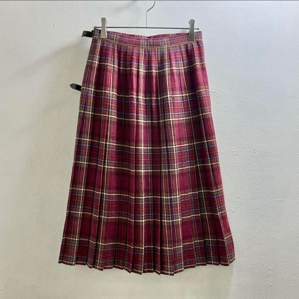 ヨーロッパ 70 s ヴィンテージ スカート レザーベルト タータンチェック 柄