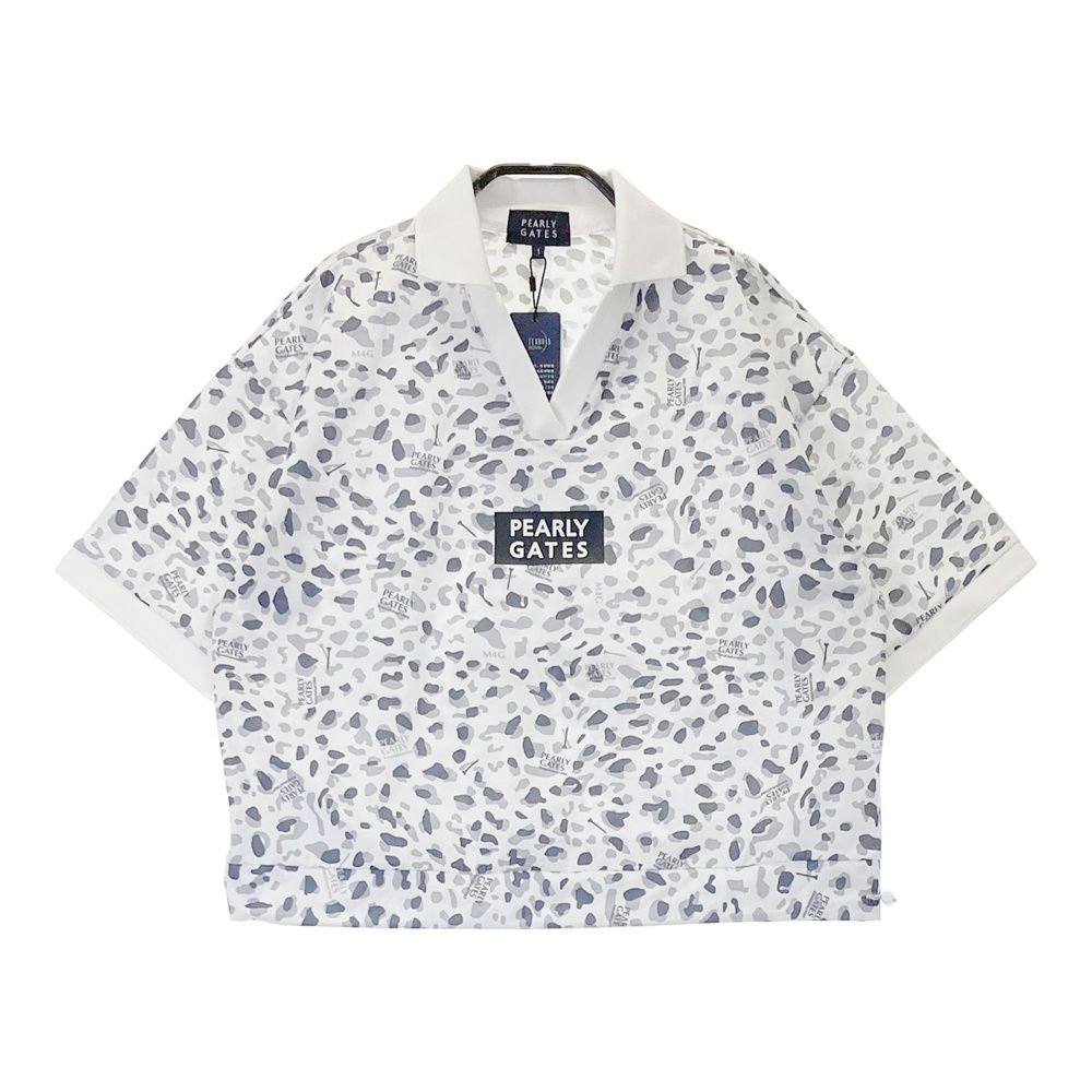 サイズ 1 PEARLY GATES パーリーゲイツ モデル 半袖ポロシャツ スキッパー レオパード柄 ホワイト系 ゴルフウェア レディース ストスト
