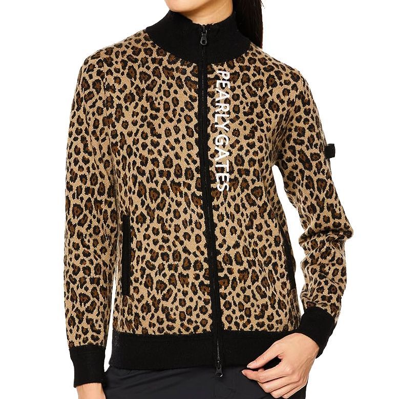 サイズ：0・S・新品】パーリーゲイツ レオパード柄 カシミヤ混 ダブル