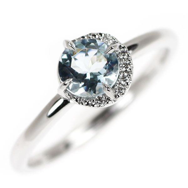 スタージュエリー K18WG アクアマリン ダイヤモンド リング D0.02ct